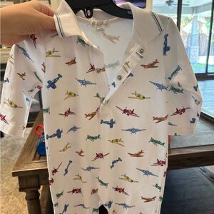 Airplane Print Polo romper  - White